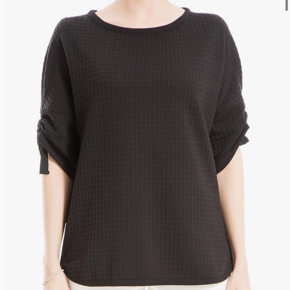 Max Studio Textured Grid Knit Cinch Sleeve Sweater in Black, Sz S NWT